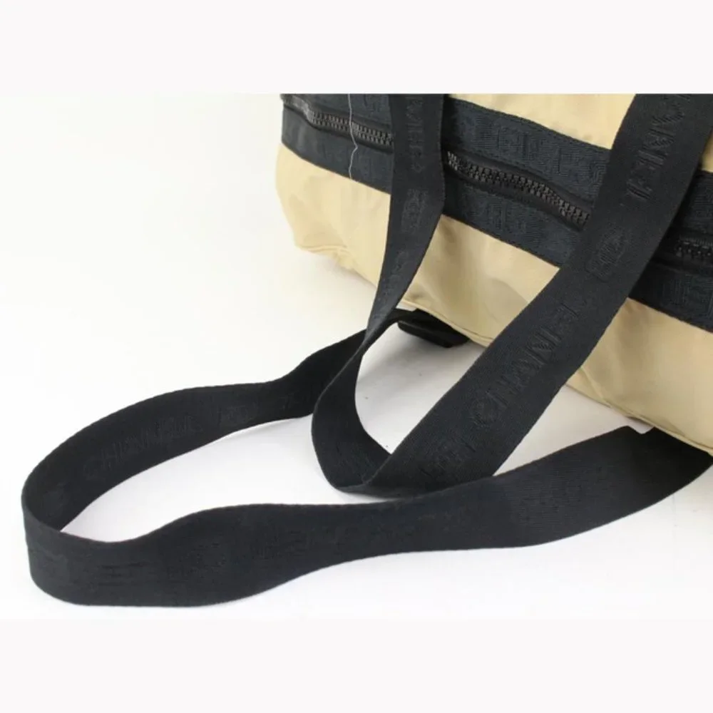 Chanel XL Beige CC Logo Sports Duffle Boston Gym Bag 27cz427s